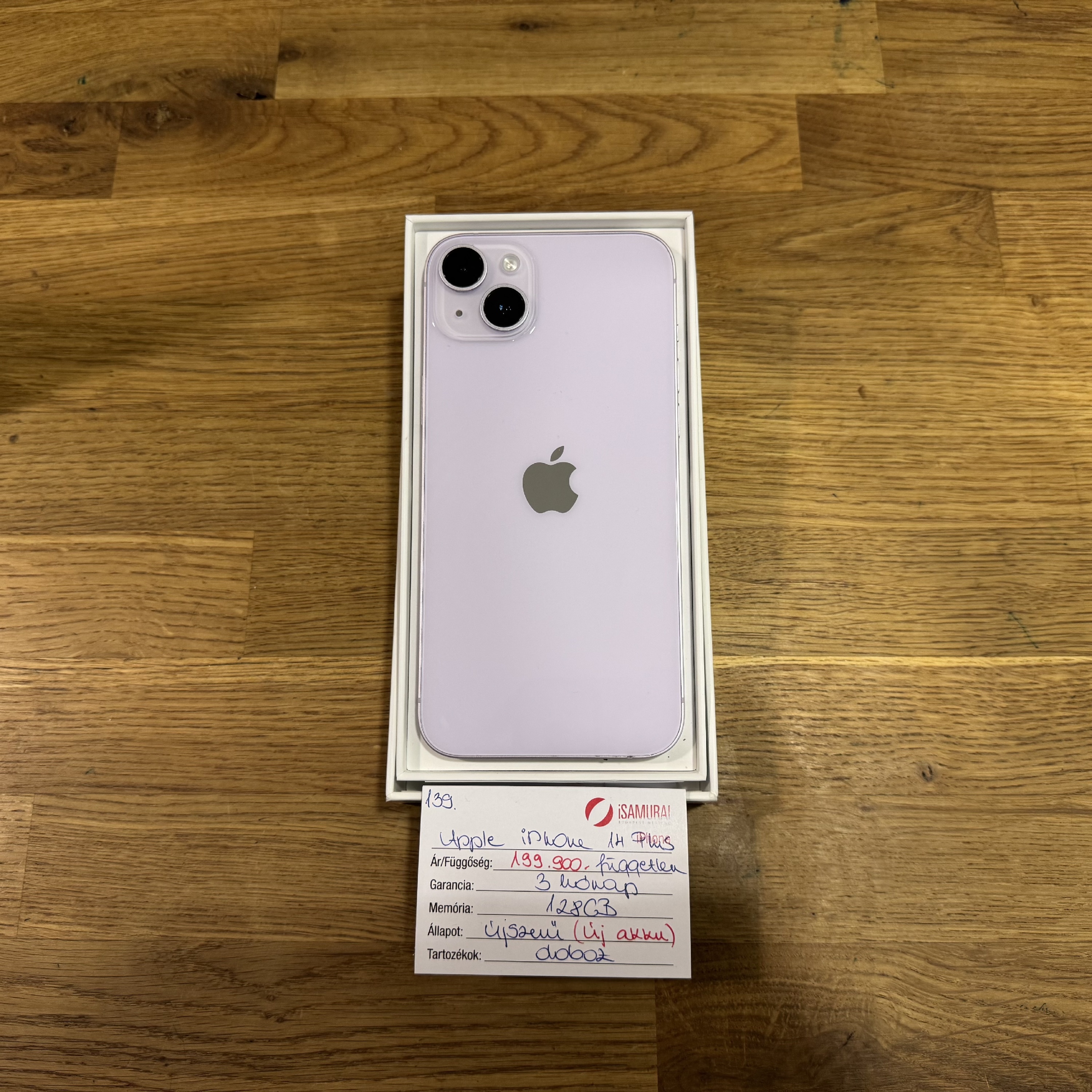 139. Apple iPhone 14 Plus - 128 GB - Lila - ÚJ AKKU - Újszerű