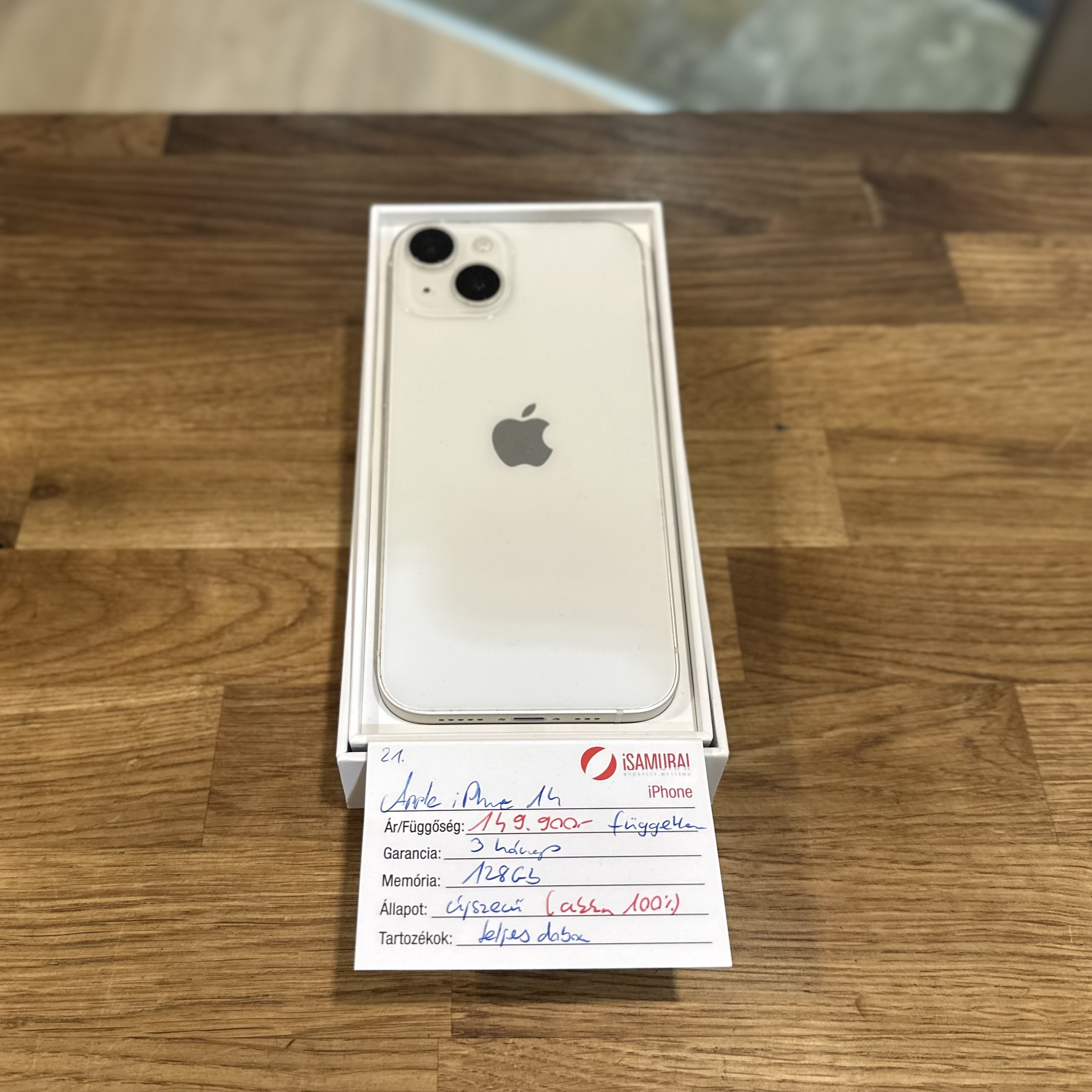 21. Apple iPhone 14  - 128 GB - Fehér - Újszerű - Új akku