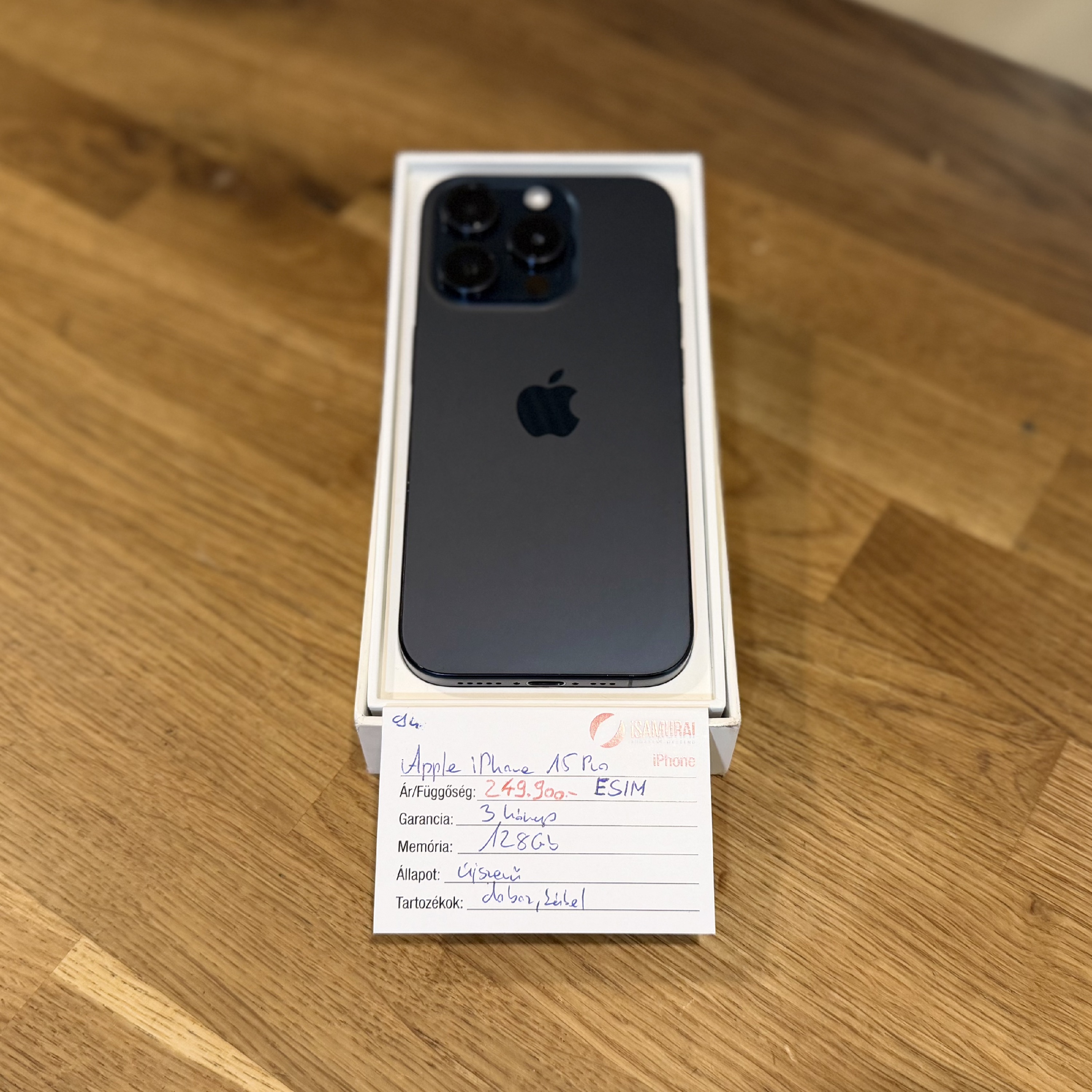 94. Apple iPhone 15 Pro - 128  GB - Kék Titán - Független - ESIM