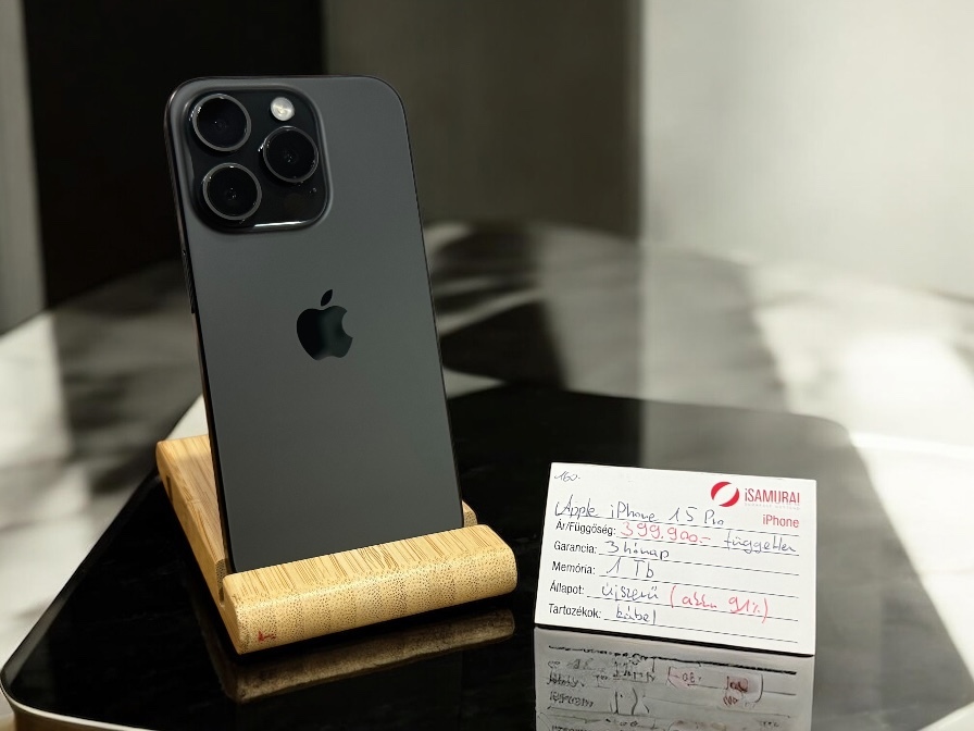 160. Apple iPhone 15 Pro - 1 TB - Black Titán - Újszerű - 91% akku