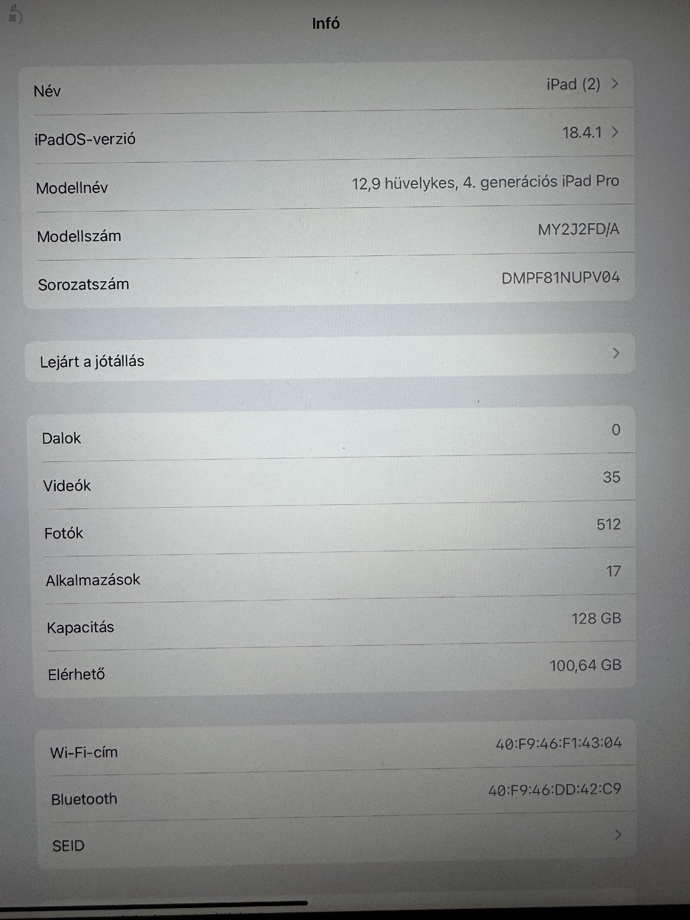 Ipad Pro 4. gen. 12,9 128 gb wifi Silver