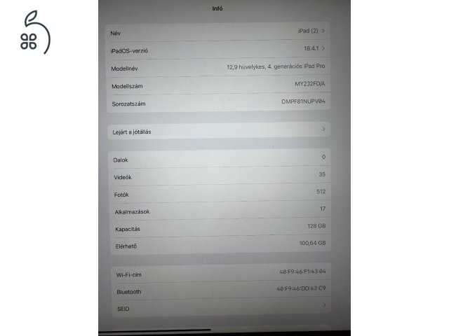 Ipad Pro 4. gen. 12,9 128 gb wifi Silver