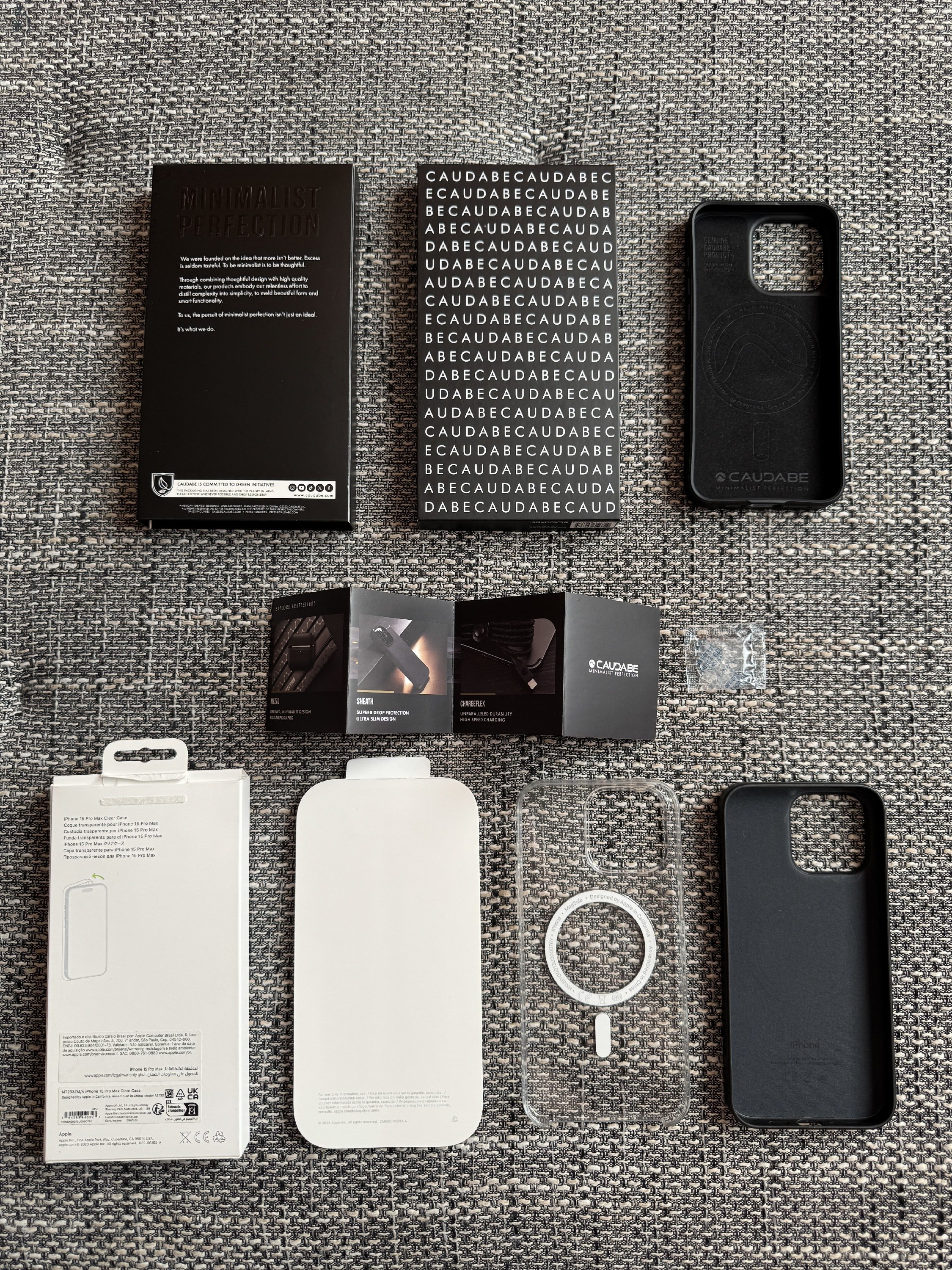 iPhone 15 Pro Max tokok eladók (Caudabe, FineWoven, Clear Case)