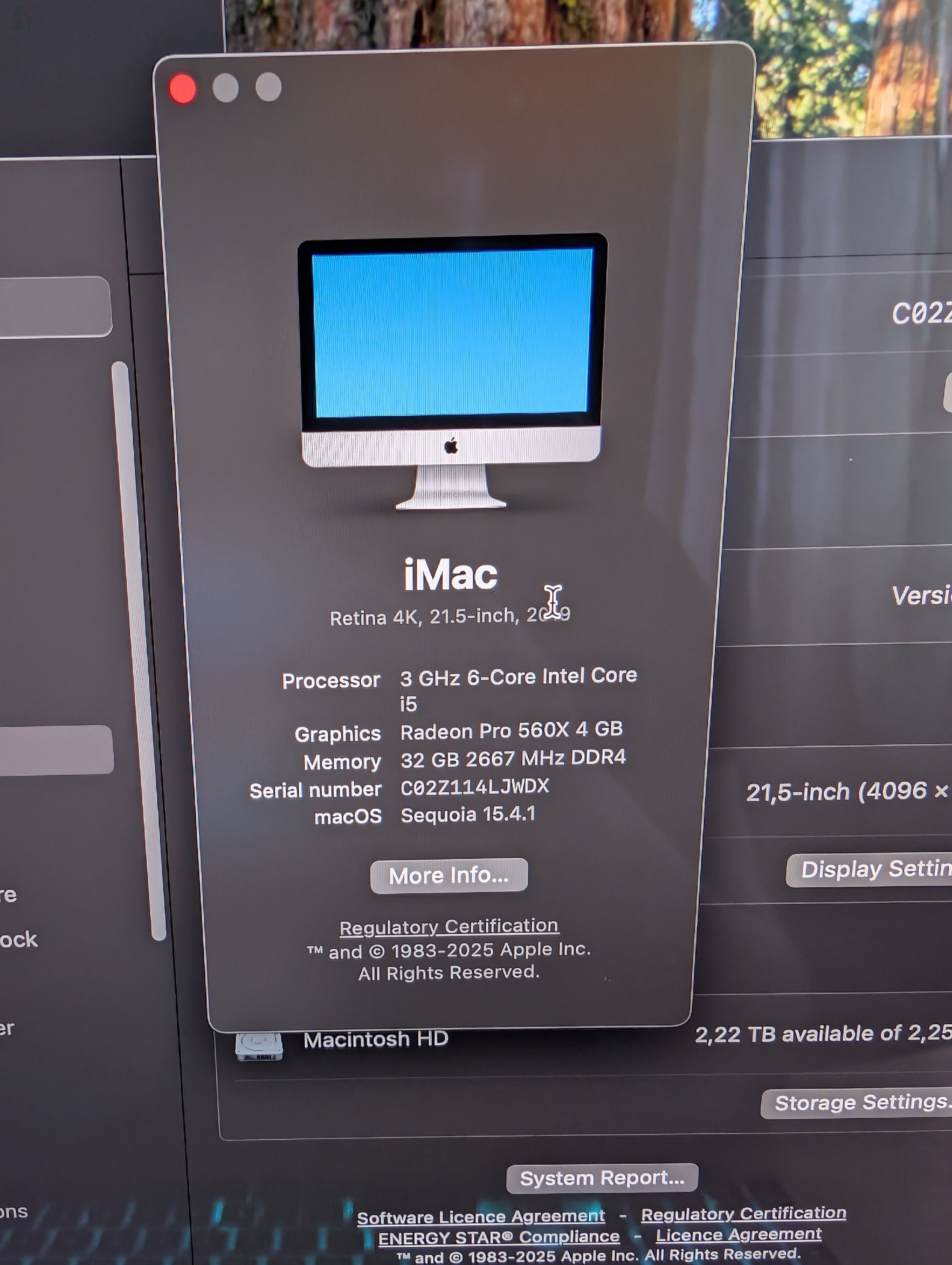 iMac 21.5 4k 2019-es model 2TB SSD és 32GB ram