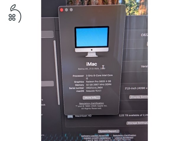 iMac 21.5 4k 2019-es model 2TB SSD és 32GB ram
