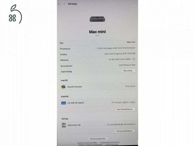 2018 Mac Mini 32GB RAM 500GB tárhely