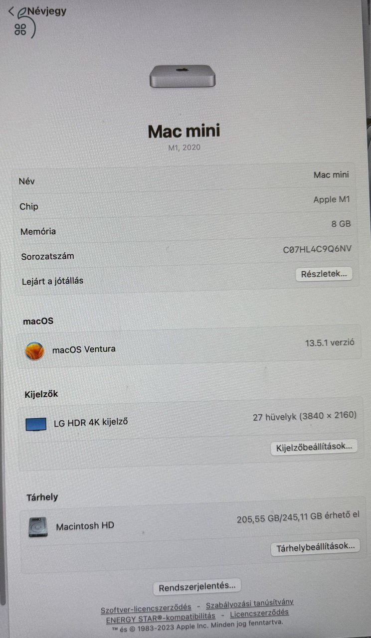 2020 Mac Mini 8GB RAM M1