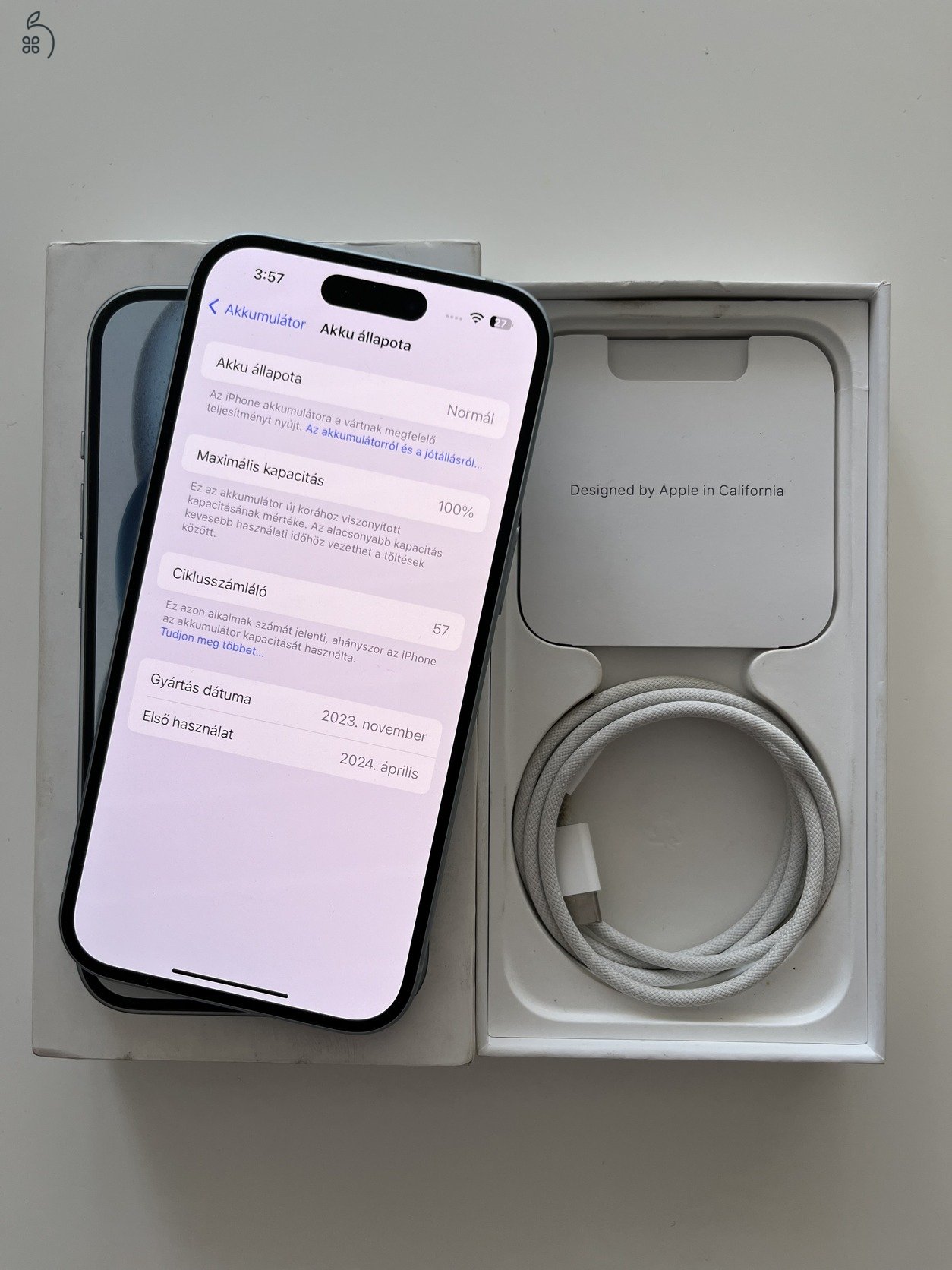 iPhone 15 128GB Független! Új állapot! Akku 100%! 