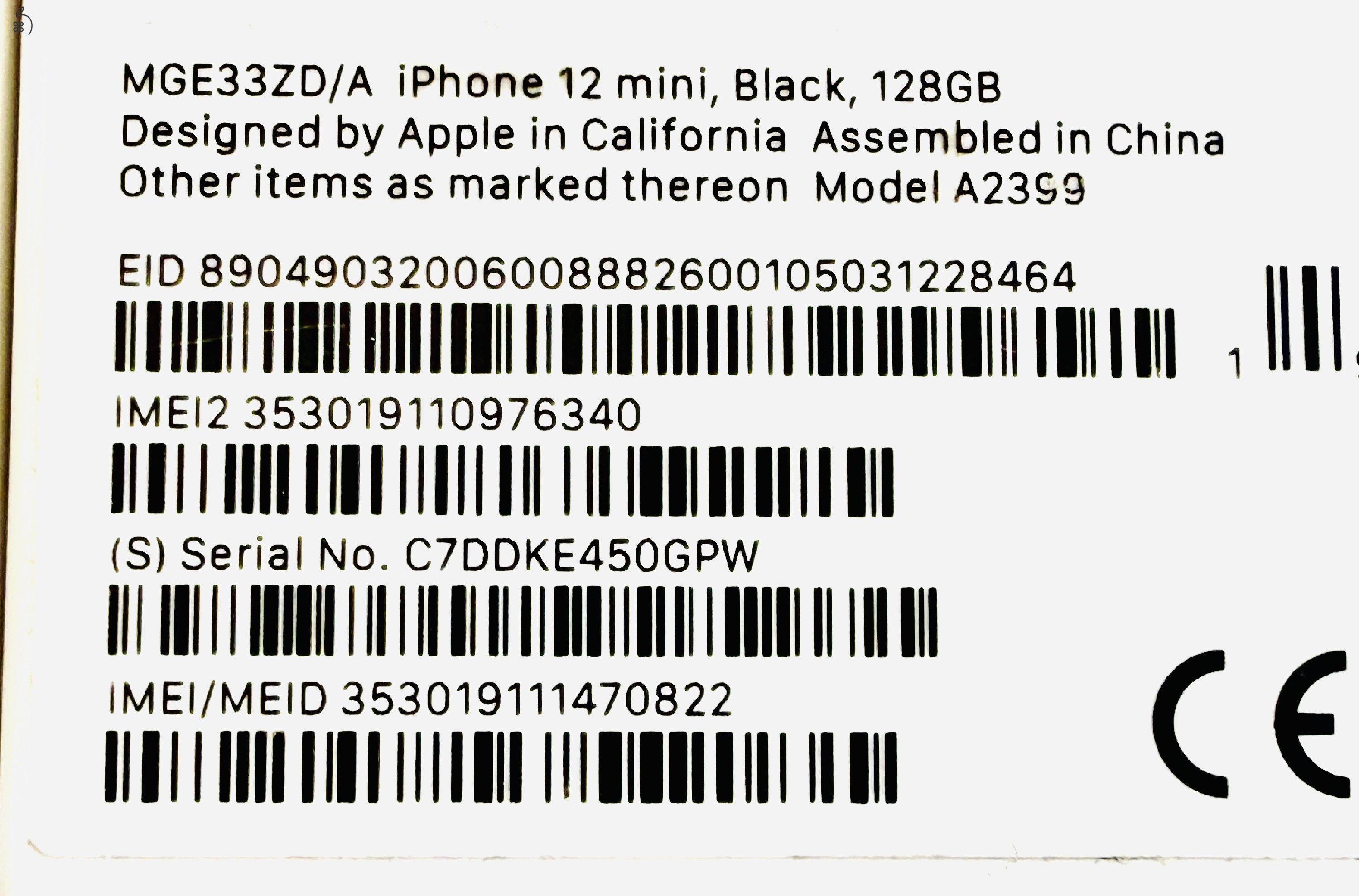 iPhone 12 Mini 128Gb / fekete / független / 100% akku / eredeti doboz