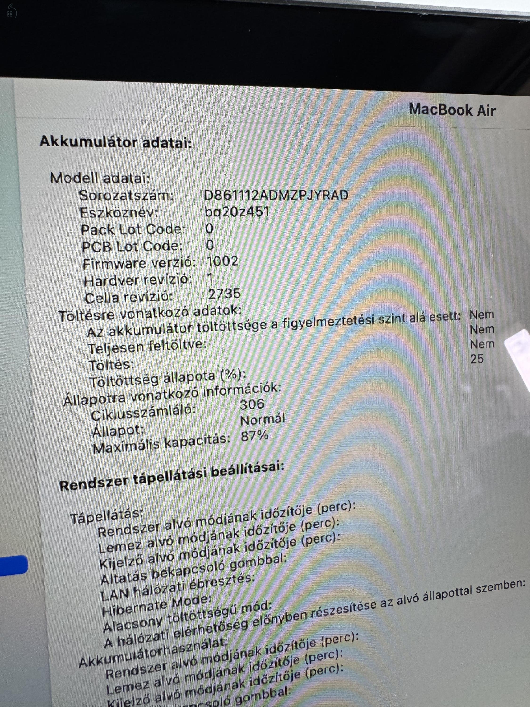 Eladó vagy csere! Macbook Air, M1, 13 colos, 16 Gb ram 512 SSD, US billentyűzetkiosztás