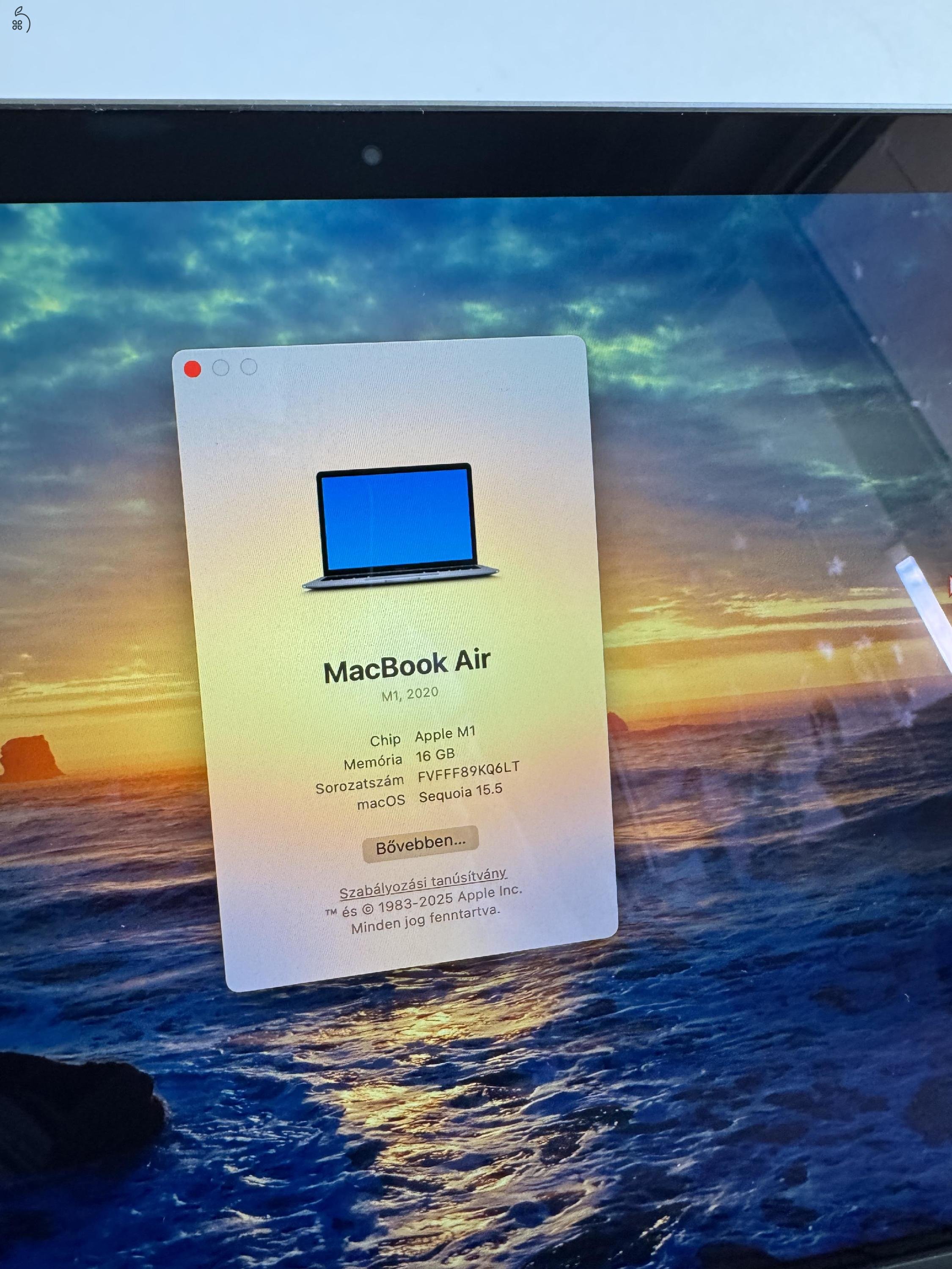 Eladó vagy csere! Macbook Air, M1, 13 colos, 16 Gb ram 512 SSD, US billentyűzetkiosztás