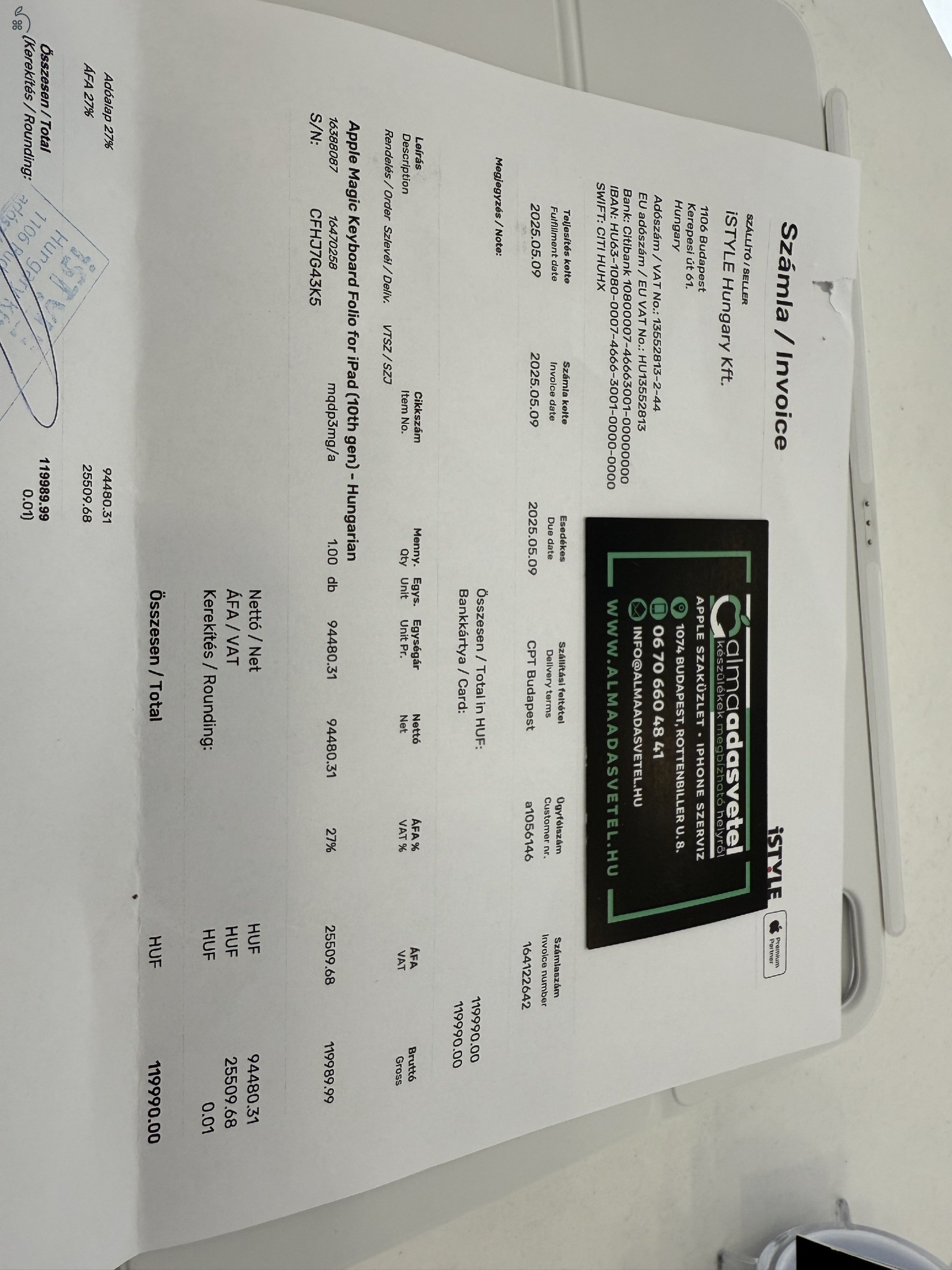 iPad 10/11(A16/Gyári Apple Bill./2026.05.09.Apple Gar./A2695 Modell