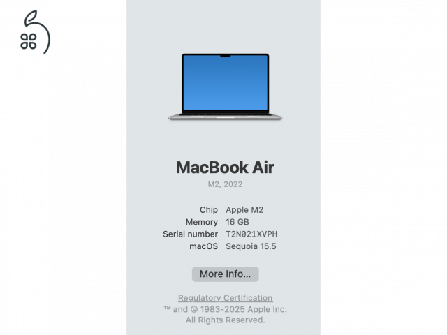 MacBook Air M2 - 16 GB RAM / 500 GB HDD / Magyar billentyüzet