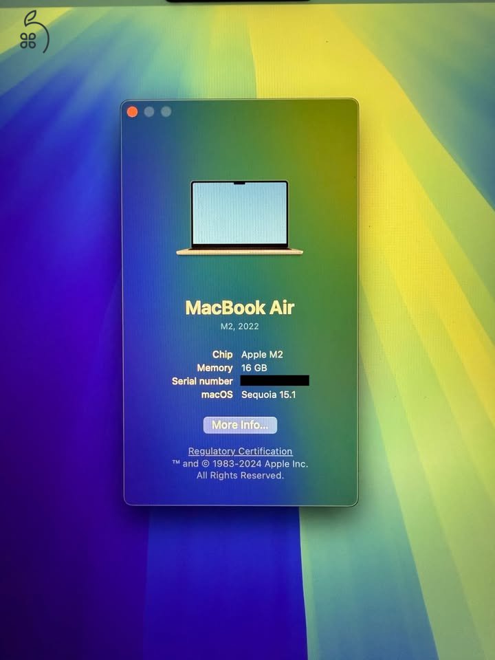 Macbook Air M2, 16gb 1tb tárhely, makulátlan
