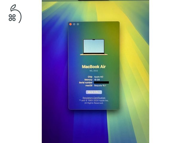 Macbook Air M2, 16gb 1tb tárhely, makulátlan