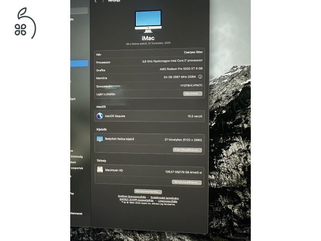 2020as Imac i7 3.8 Ghz, 64Gb 2667 GHz ram, 512 GB SSD, Radeon 5500 xt. Vga.