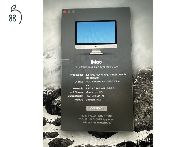 2020as Imac i7 3.8 Ghz, 64Gb 2667 GHz ram, 512 GB SSD, Radeon 5500 xt. Vga.