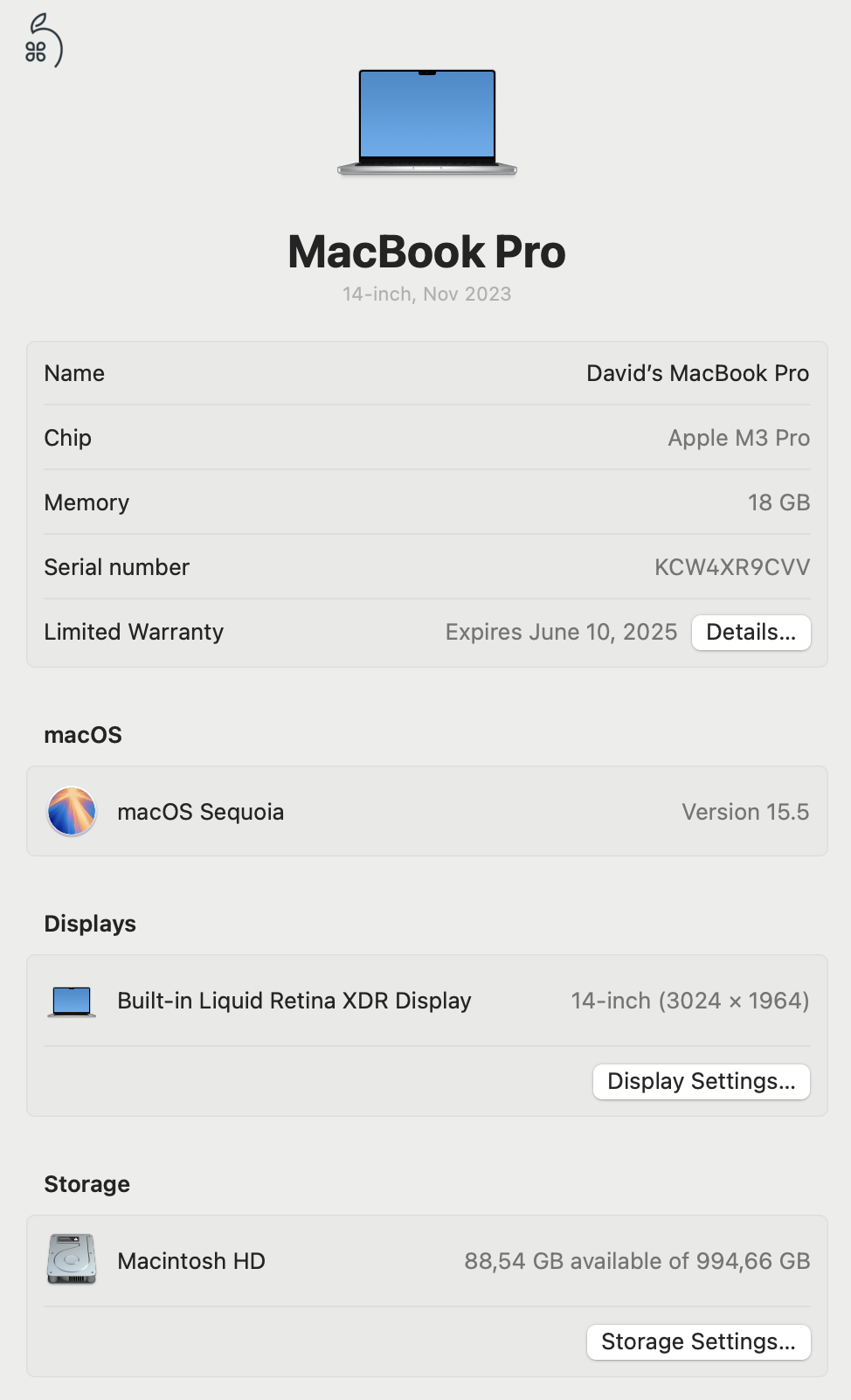 Macbook Pro 14” M3 Pro, 18GB, 1TB SSD [2 ÉV GARANCIA]