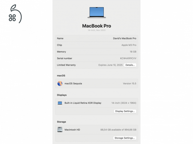 Macbook Pro 14” M3 Pro, 18GB, 1TB SSD [2 ÉV GARANCIA]