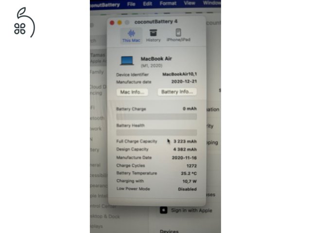 M1 Macbook Air 2020 asztroszürke 256 GB