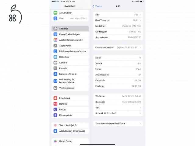 iPad Mini 7, 128GB, WiFi, Space Grey + Smart Folio