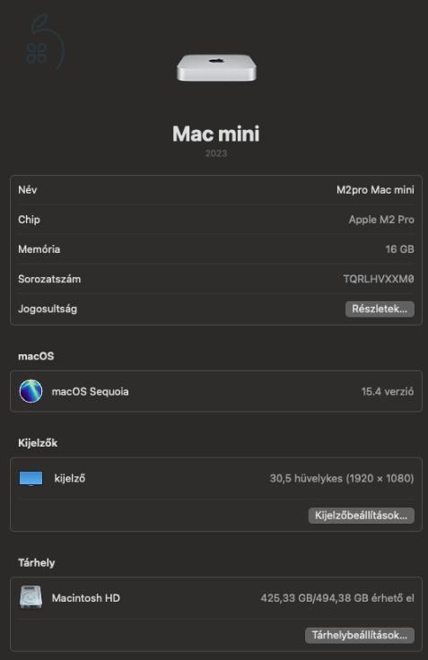 Mac Mini M2 Pro (2023) eladó - 16GB RAM, 512GB SSD