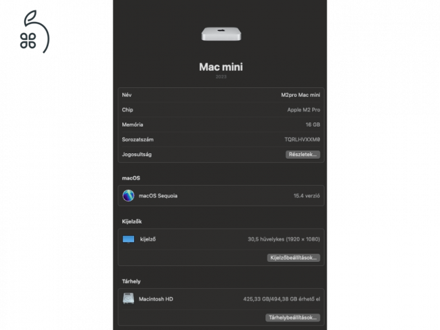 Mac Mini M2 Pro (2023) eladó - 16GB RAM, 512GB SSD