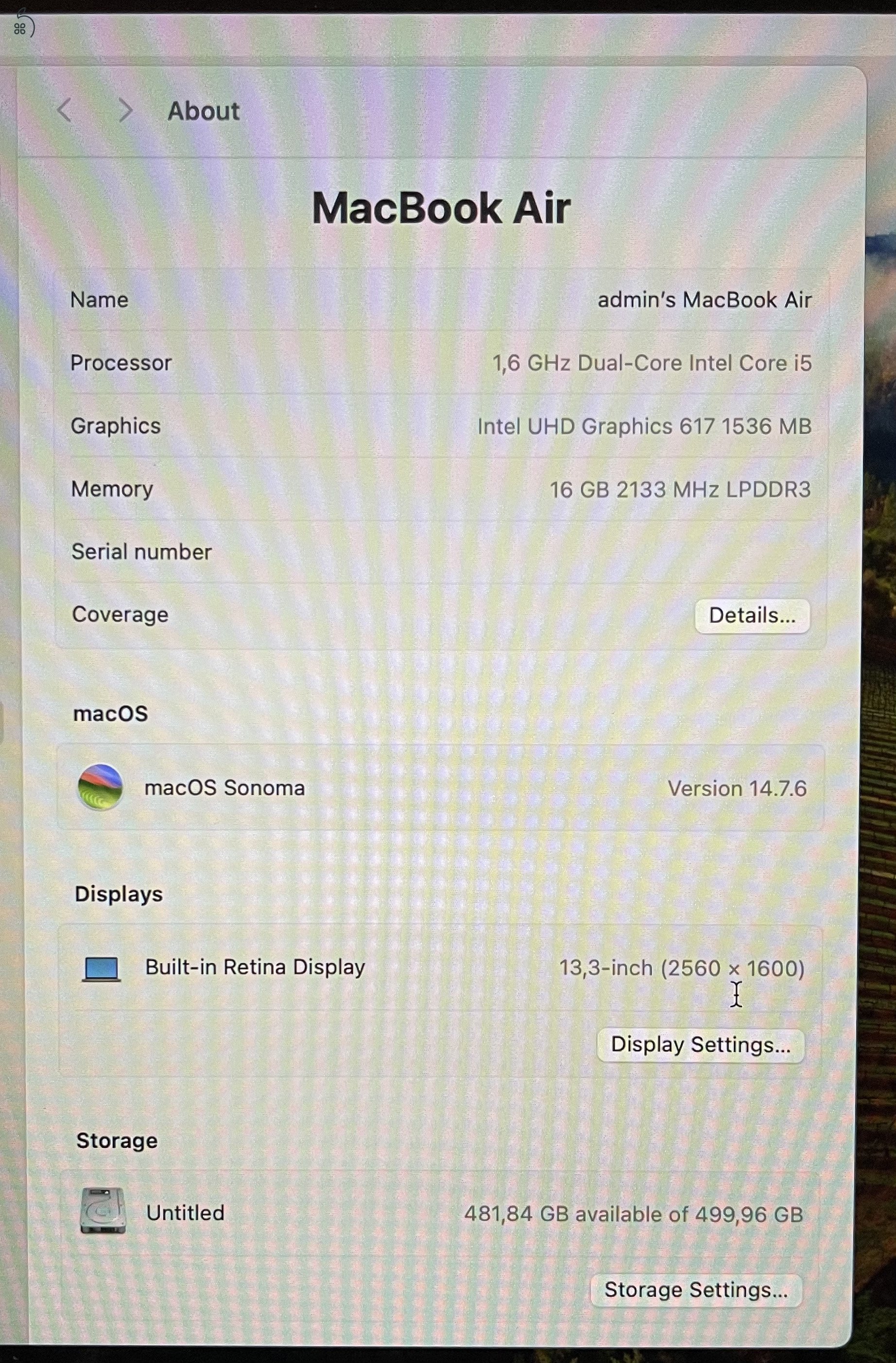 Macbook Air CTO 16 GB ram, 500 GB ssd