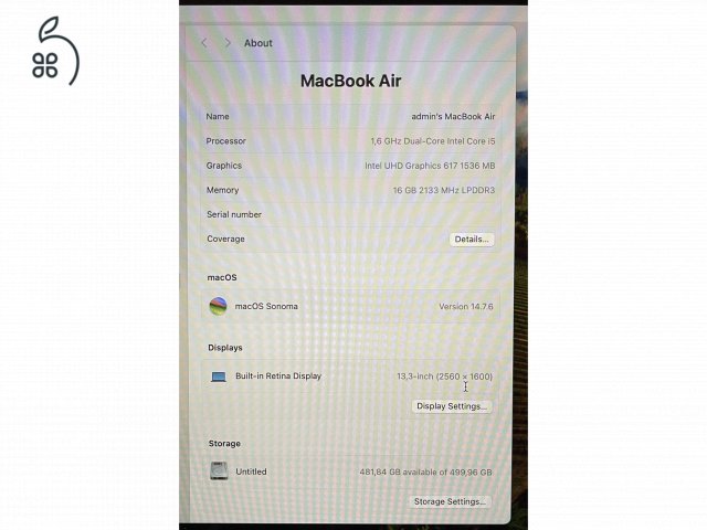 Macbook Air CTO 16 GB ram, 500 GB ssd