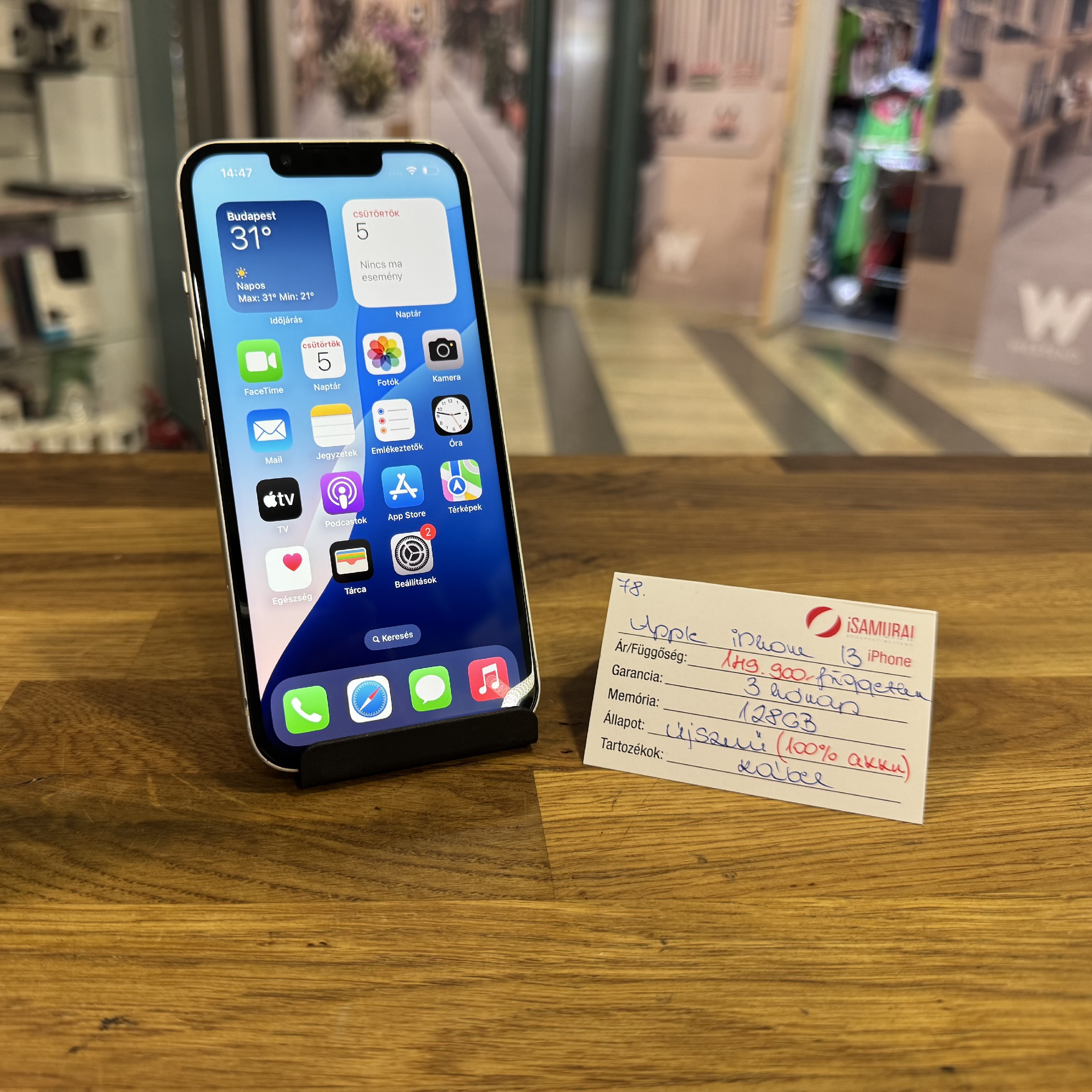78. Apple iPhone 13 - 128 GB - Fehér - 100% akku - Független