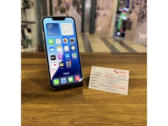 78. Apple iPhone 13 - 128 GB - Fehér - 100% akku - Független