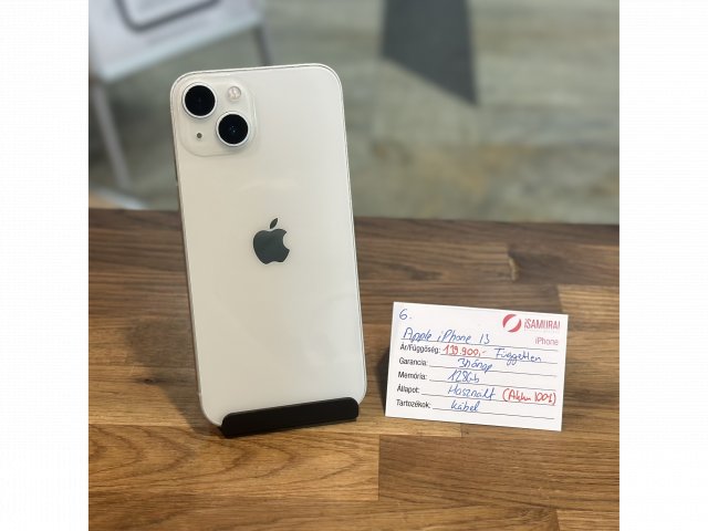 6. Apple iPhone 13 - 128 GB - Fehér - 100% akku - Független