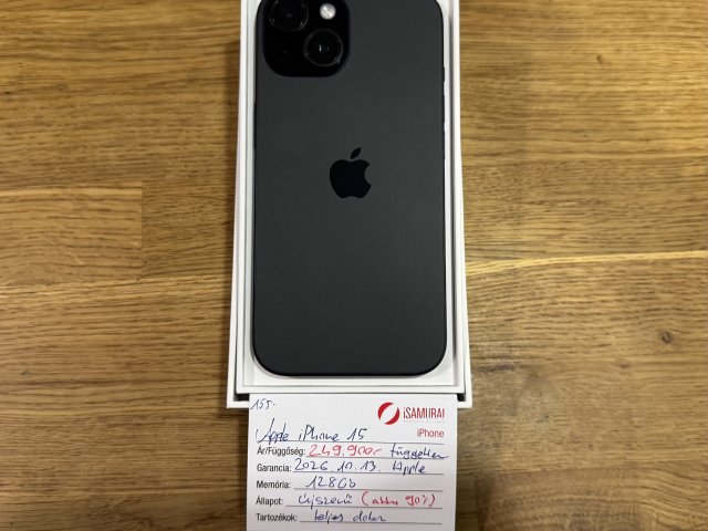 155. Apple iPhone 15 - 128 GB - Black Titán - Újszerű - 90% akku - APPLE GAR