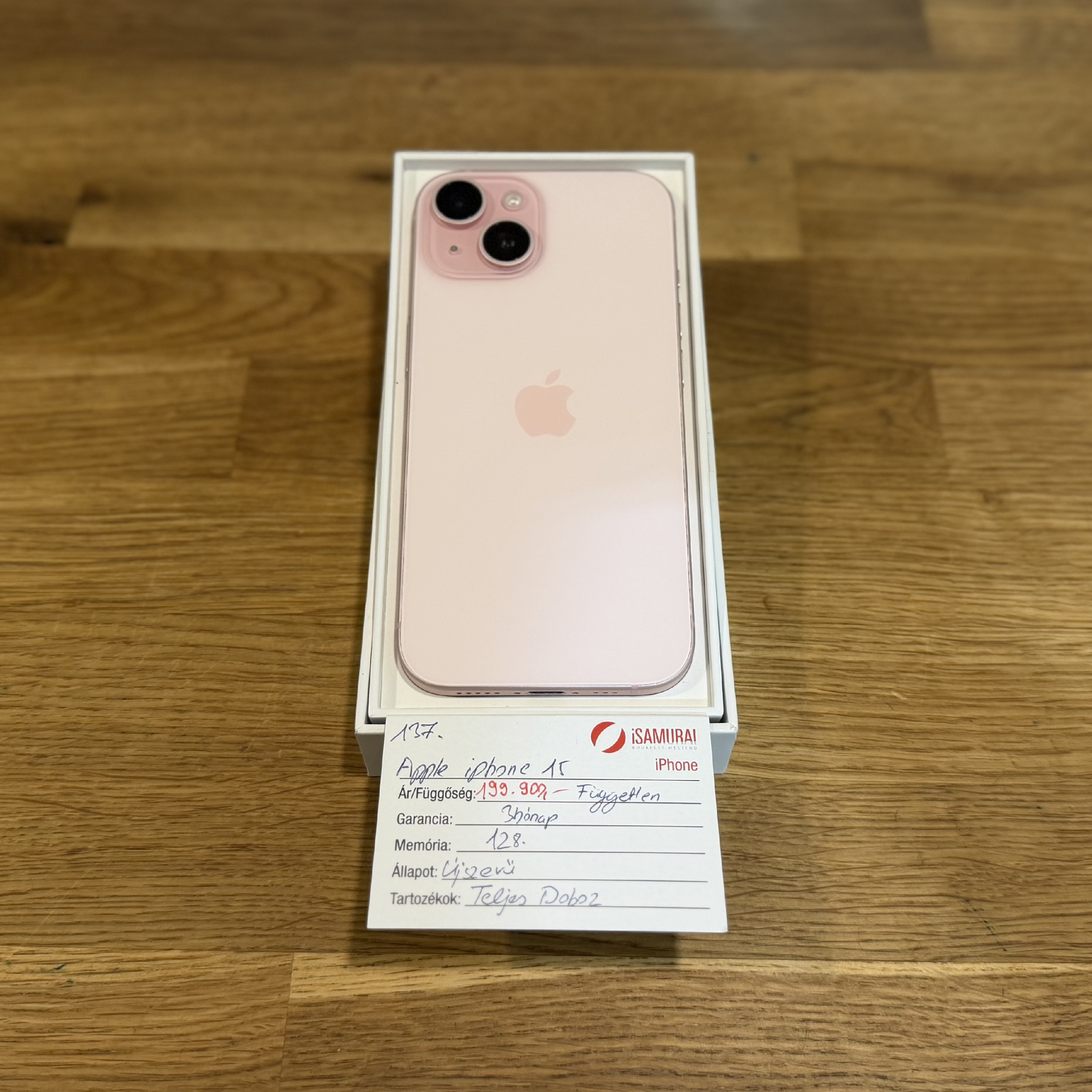 137. Apple iPhone 15 - 128 GB - Rózsaszín - Újszerű