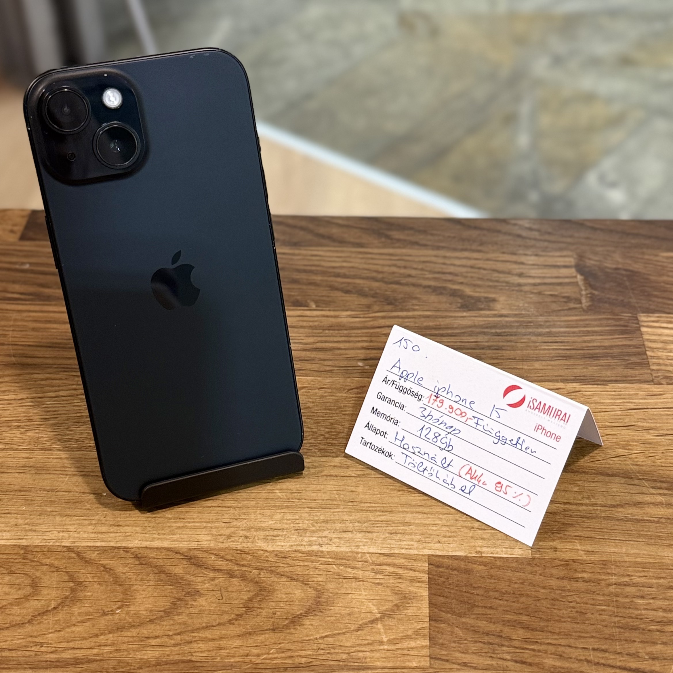 Apple iPhone 15 - 128 GB - Fekete - Akku 95% (150.)