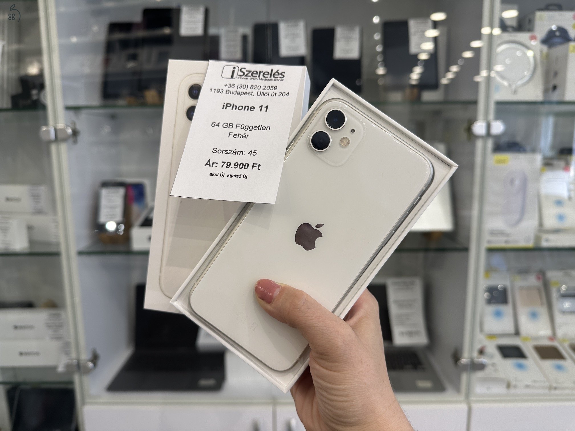 iPhone 11 64GB fehér független új akku, új kijelző garanciával (45) iszerelés.hu