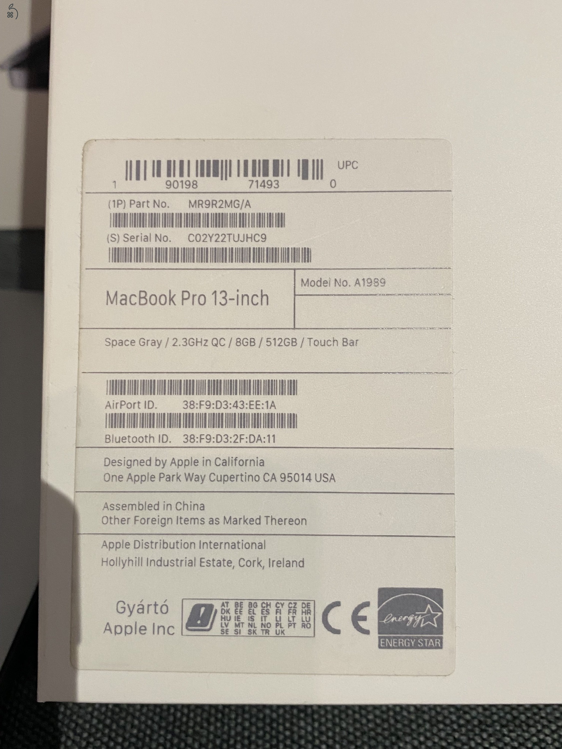Apple MacBook Pro A1989 Új Akku!!