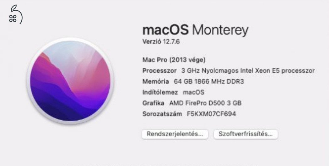 Eladó egy szép, megkímélt állapotú Apple Mac Pro (2013, 6.1) asztali számítógép
