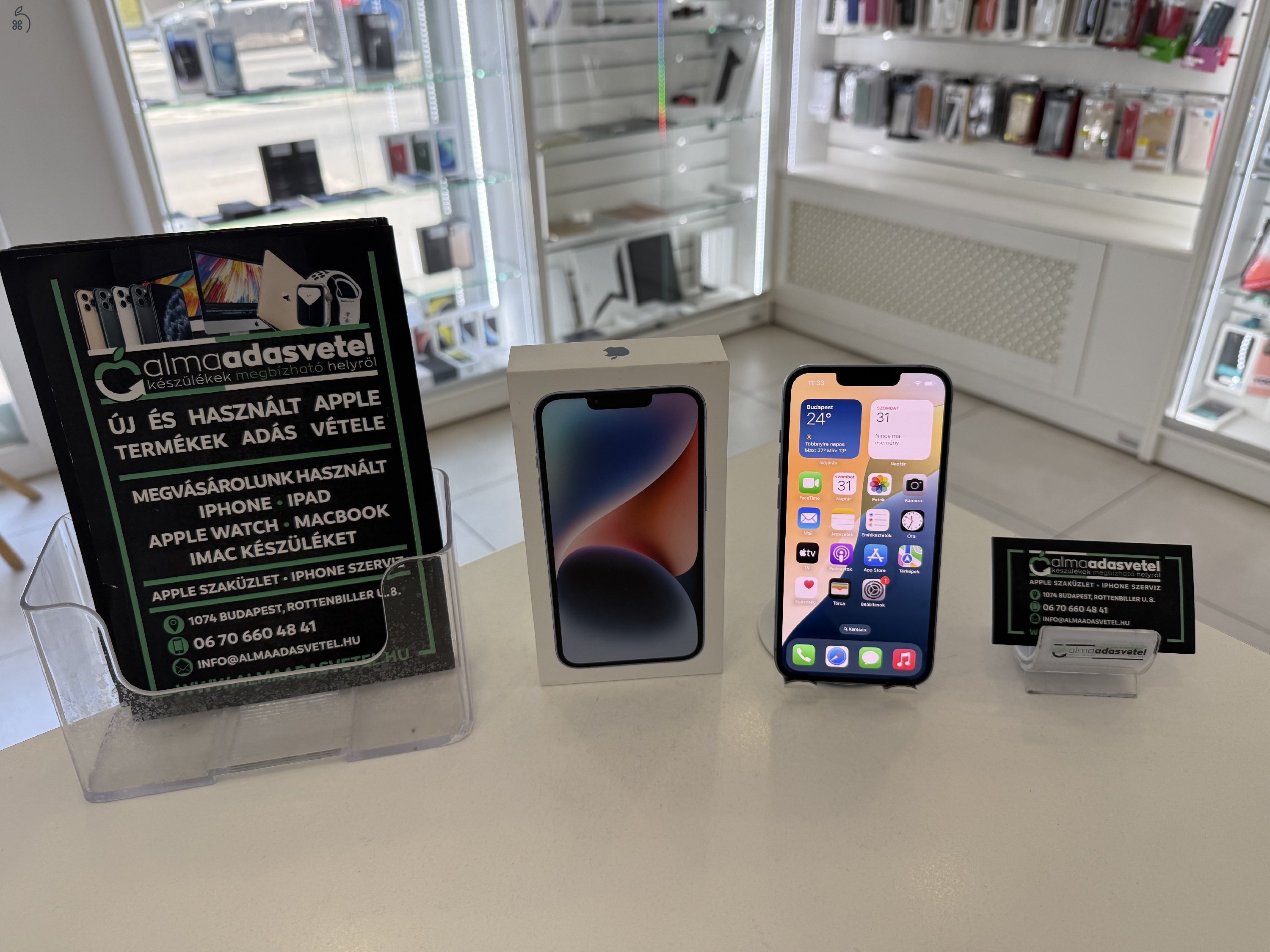 iPhone 14 256GB Vodafone KÉK Újszerű/1-3 hónap gar./Akku 87%/p4282