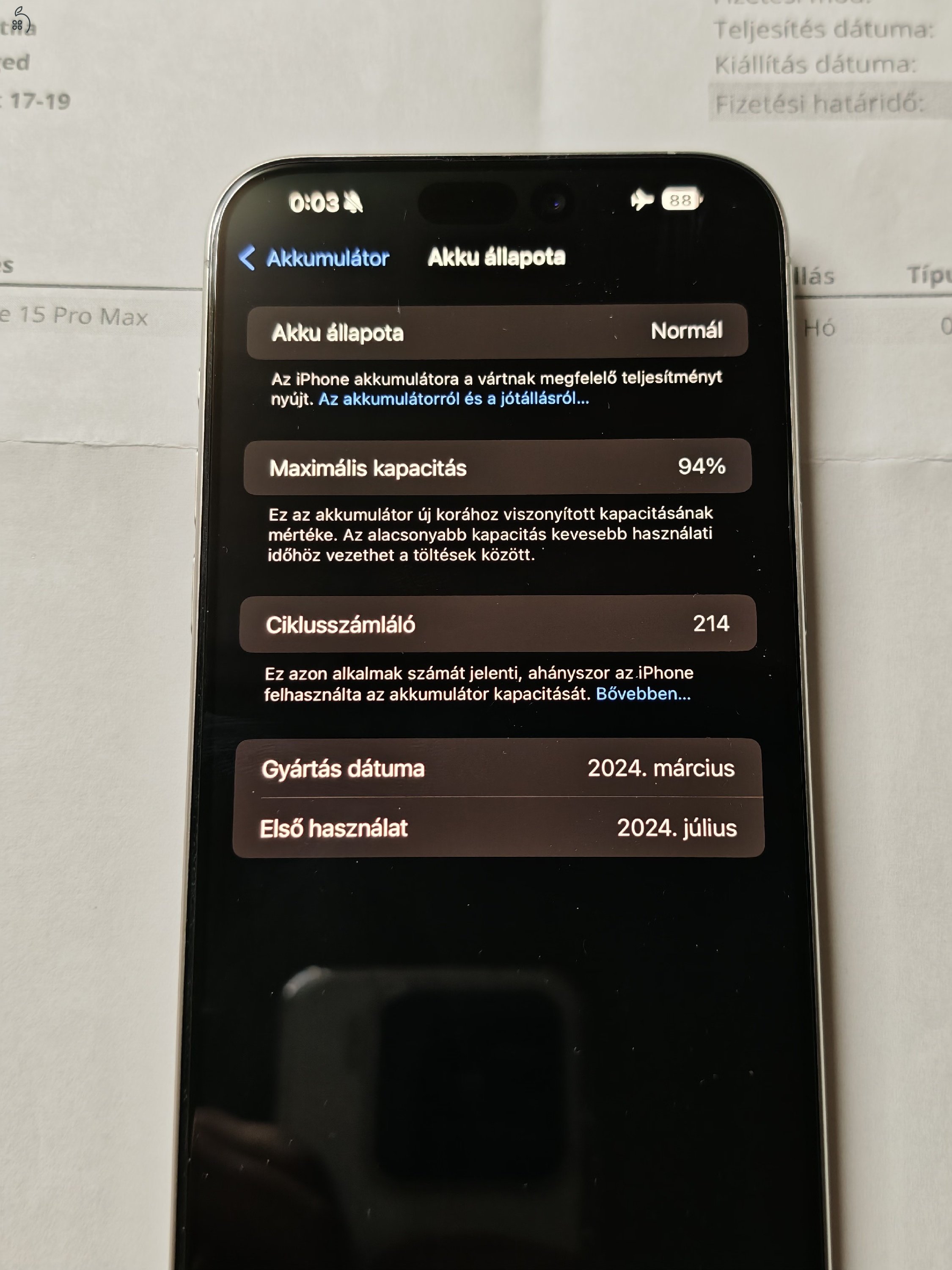 Iphone 15 Pro Max 94% akku, független, 256gb