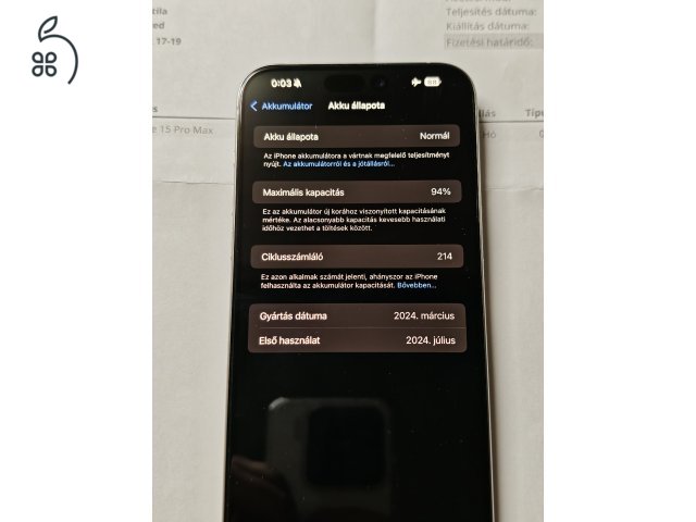 Iphone 15 Pro Max 94% akku, független, 256gb