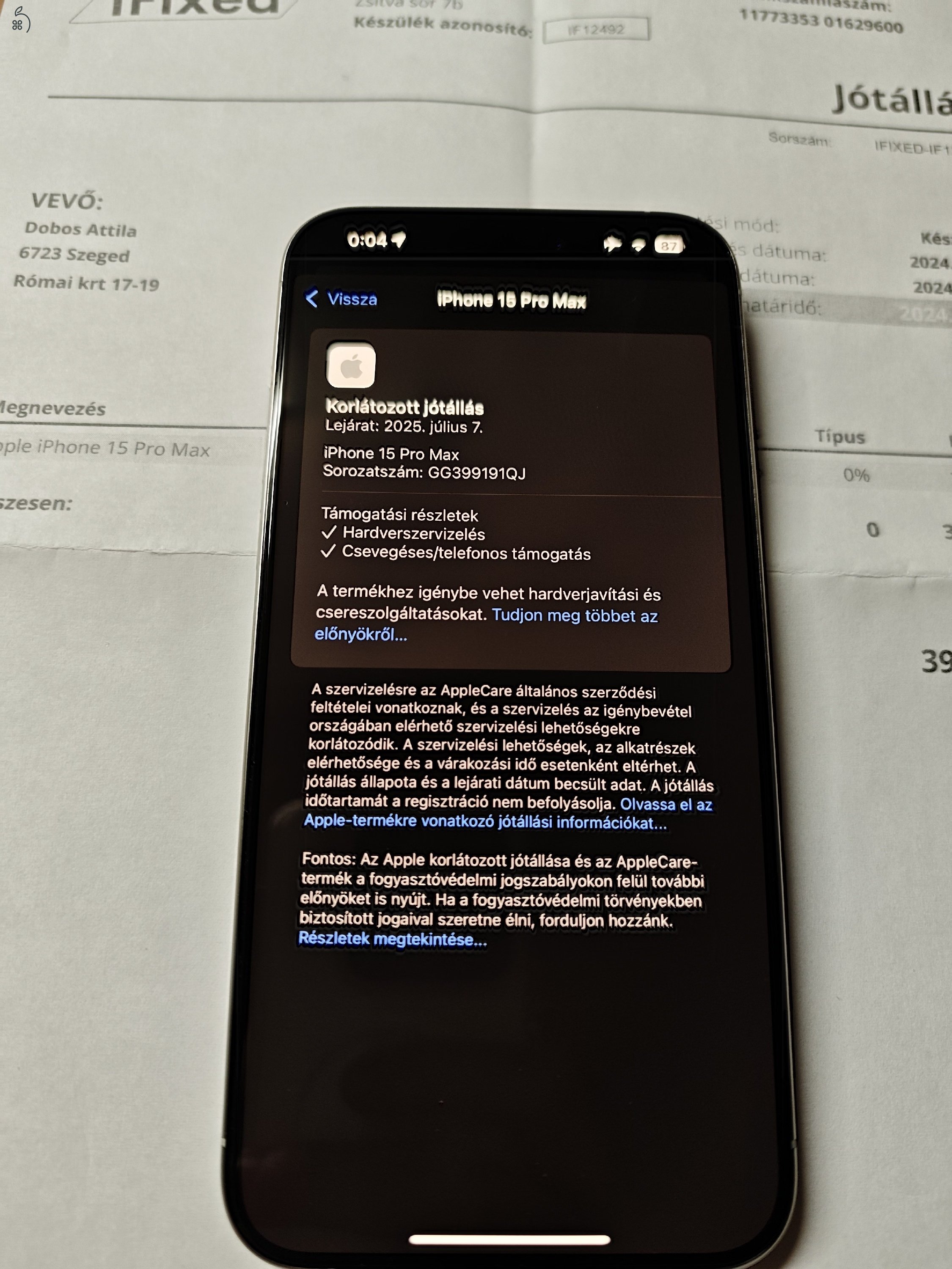 Iphone 15 Pro Max 94% akku, független, 256gb