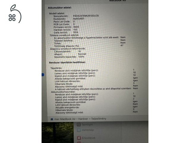 MacBook AIR 13,6” M3 Chip, 256GB Akku 100%! Apple garancia! Magyar!