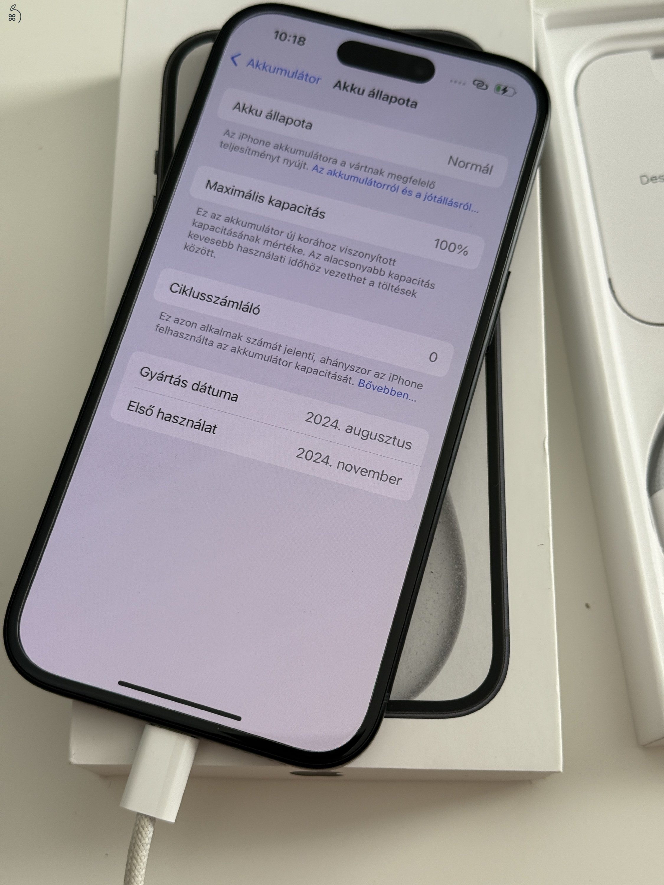 Eladó vadiúj állapotú iPhone 15, 128 GB, fekete színű! 