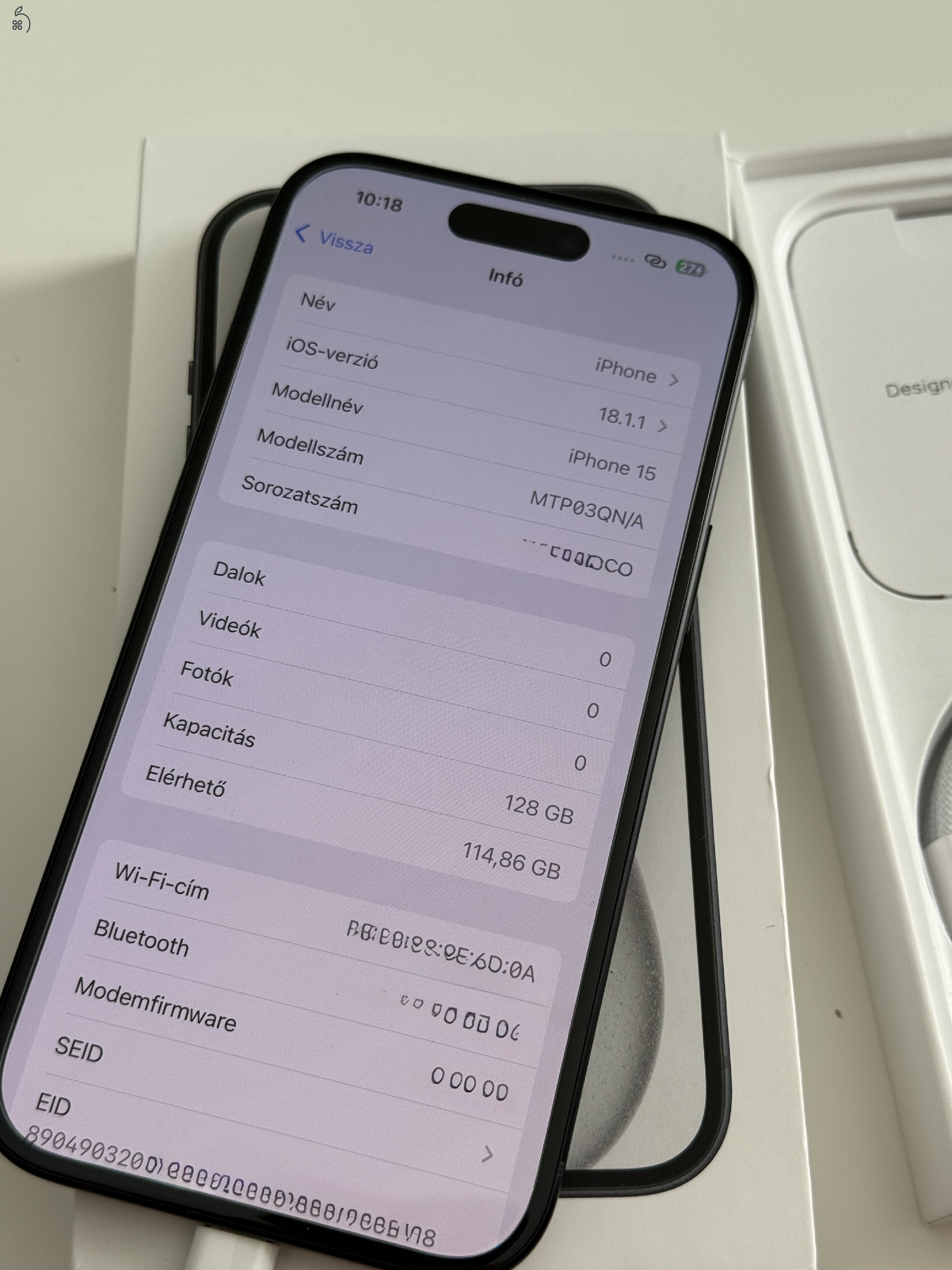Eladó vadiúj állapotú iPhone 15, 128 GB, fekete színű! 