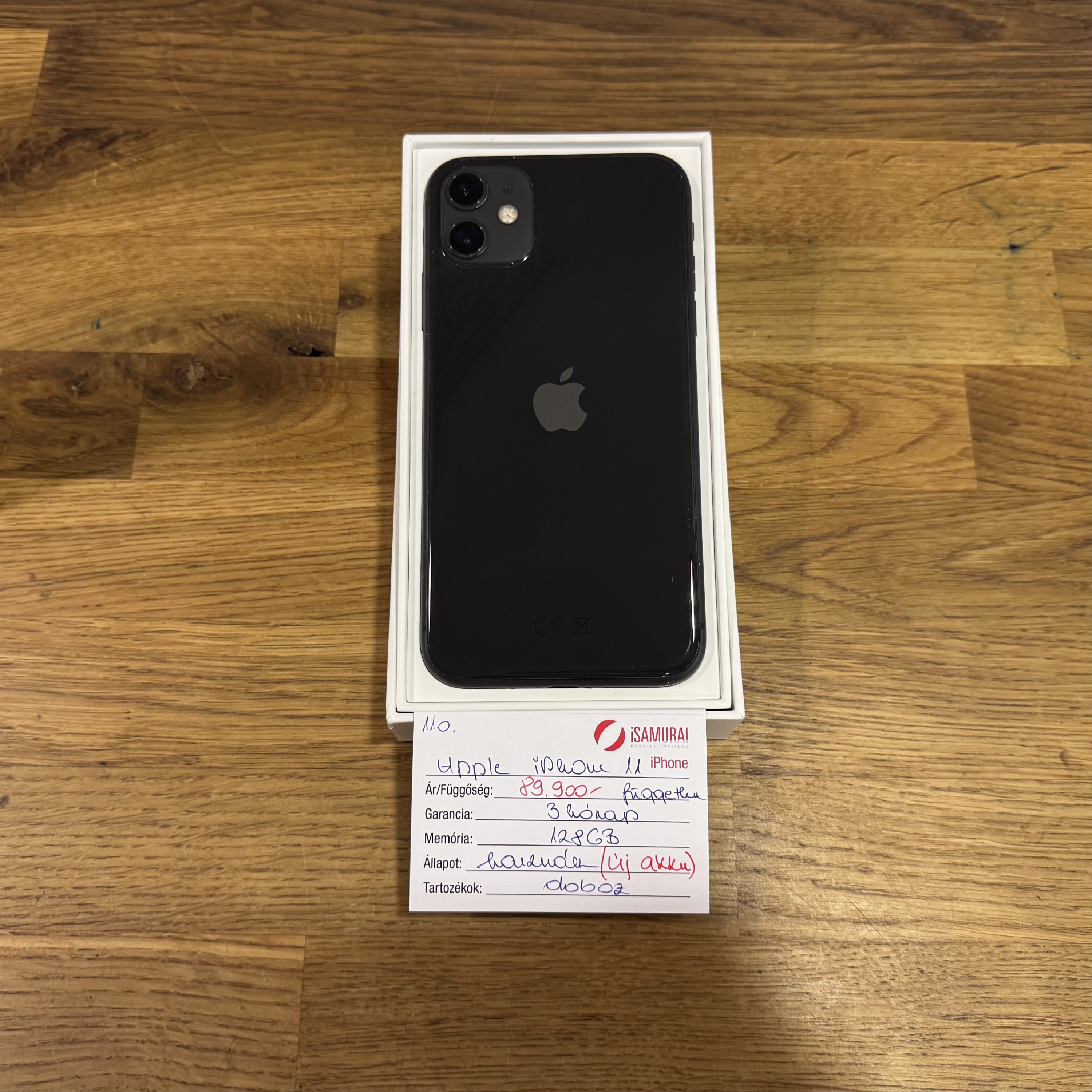 110. Apple iPhone 11 - 128 GB - Fekete - Független - ÚJ AKKU