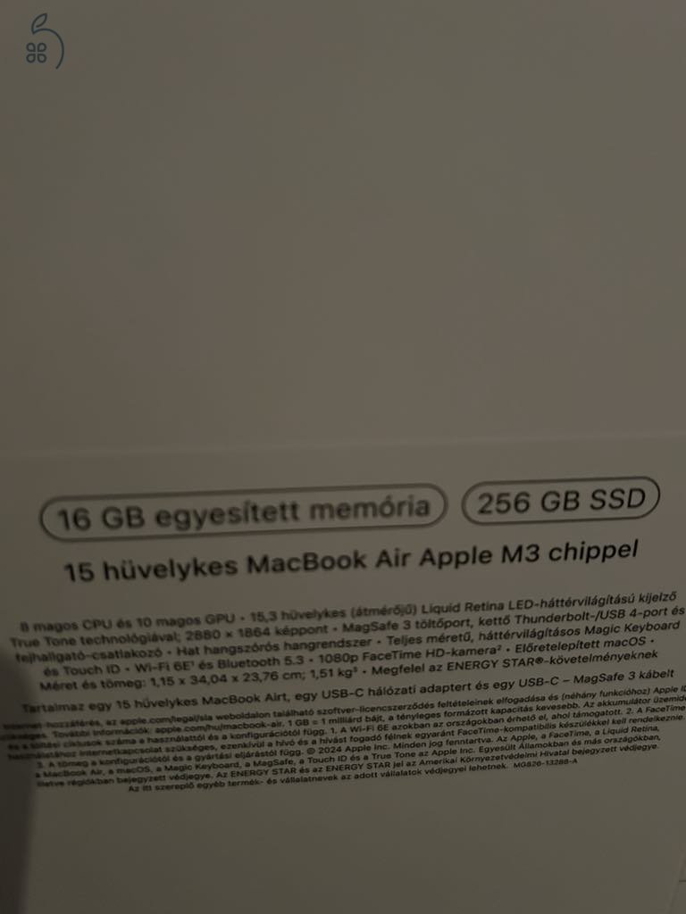 Újszerű csillagfény Macbook Air 15 M3 (256 Gb SDD)