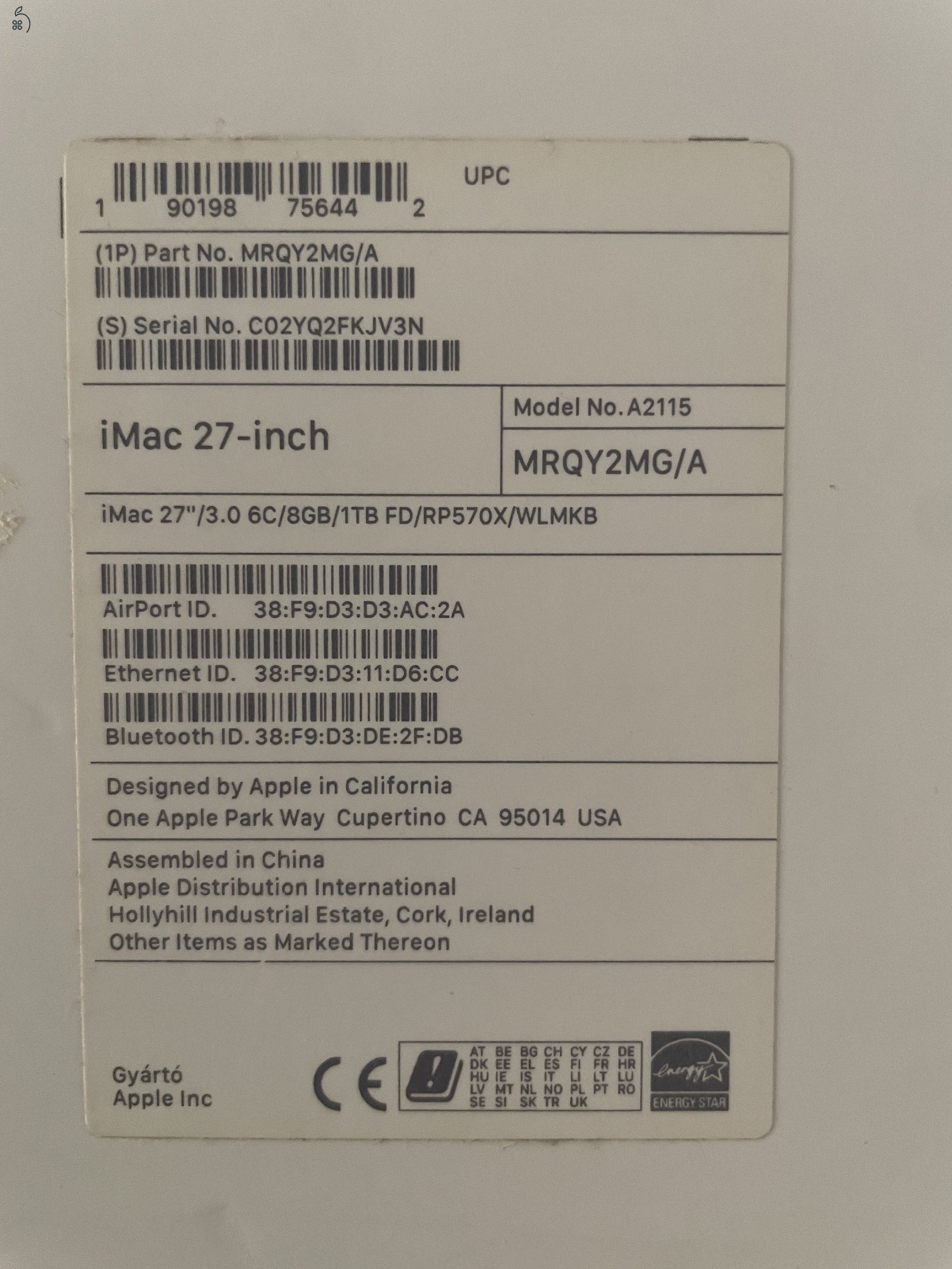 iMac (Retina 5K, 27-inch, 2019) Intel Core i5