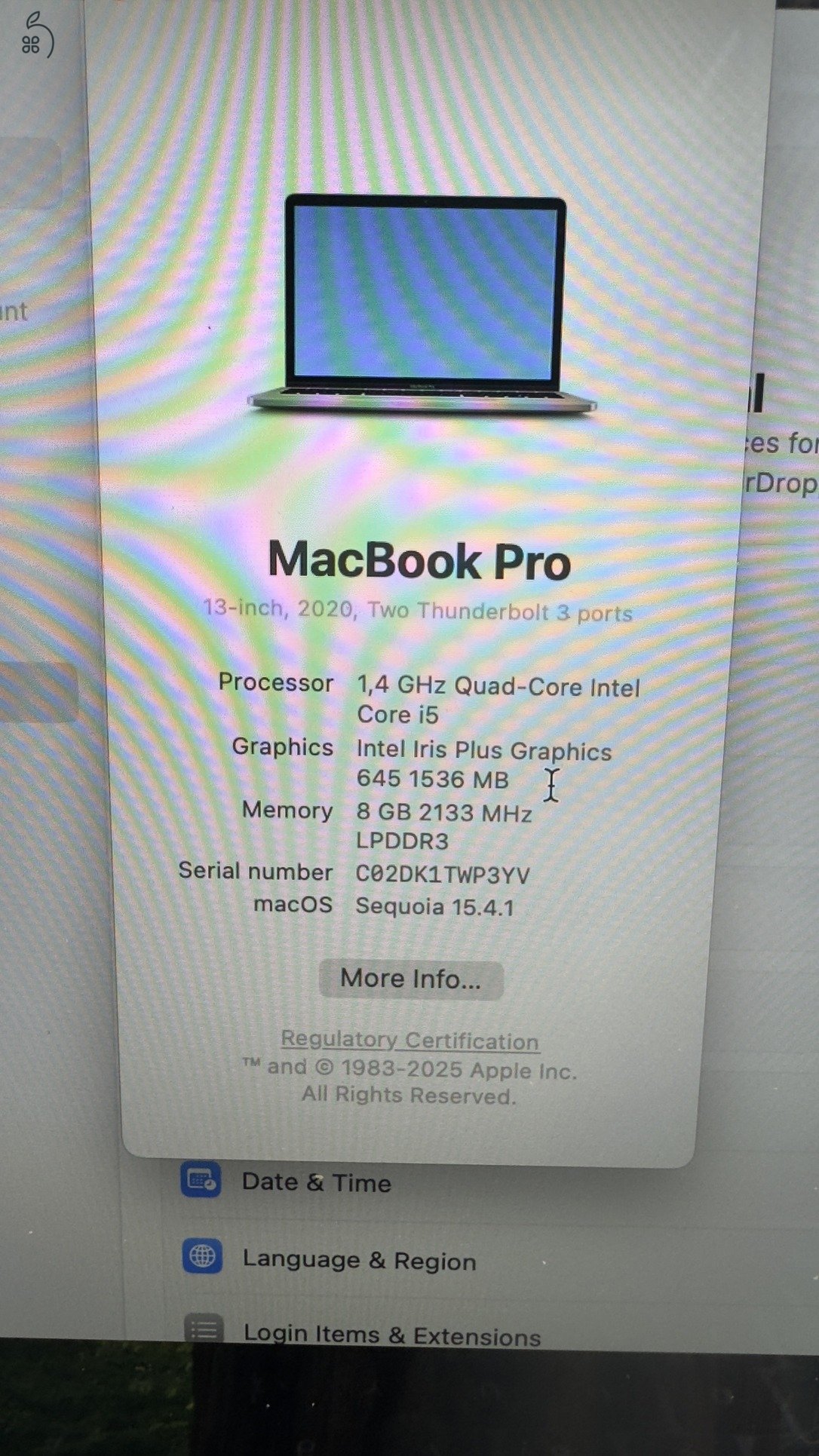 13' Macbook pro 2020, angol billentyűzetes