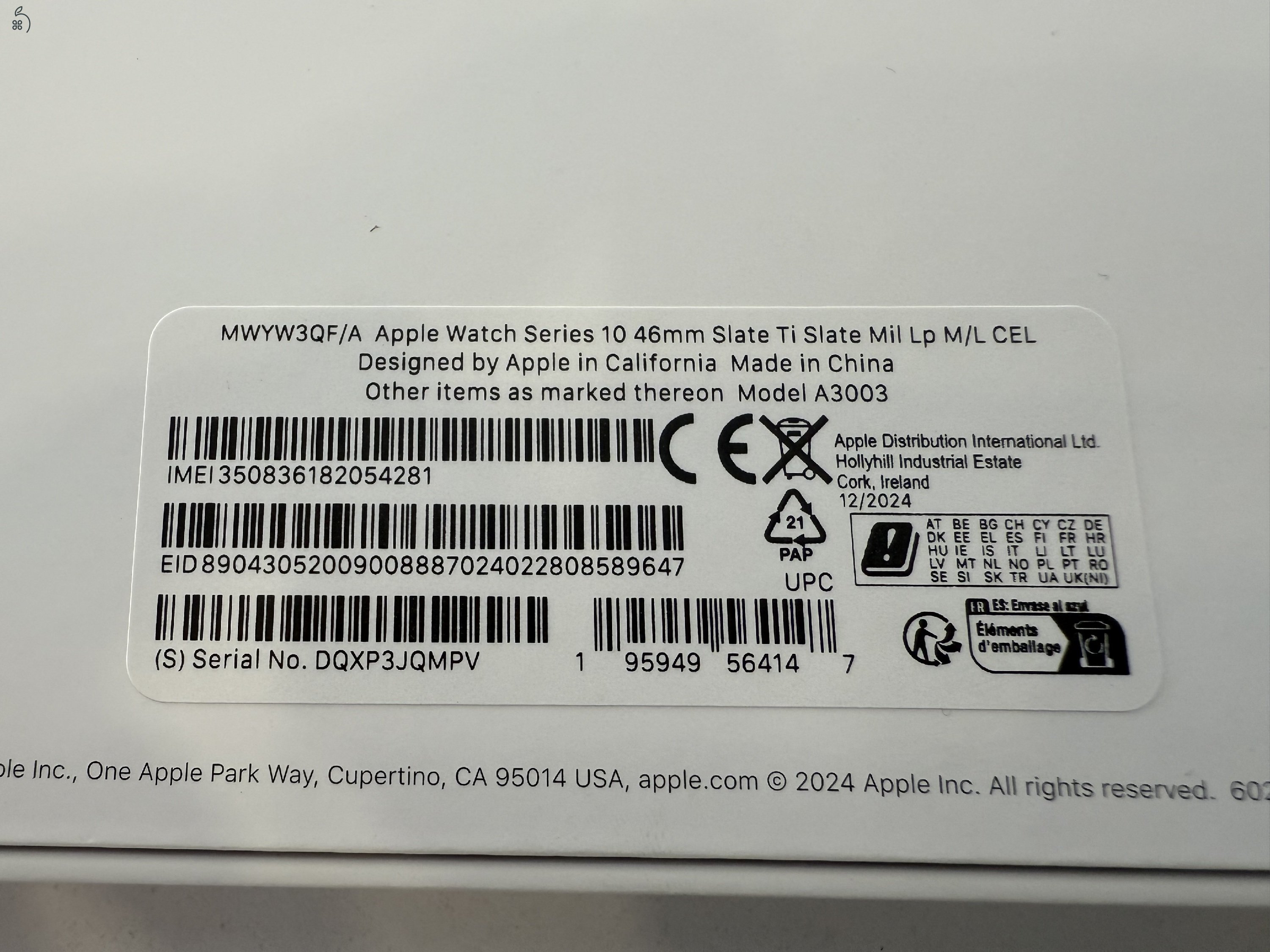 Apple Watch 10 46mm Titanium Cellular/Hibátlan/2026.03.06.Apple Gar./Akku 100%/p4298